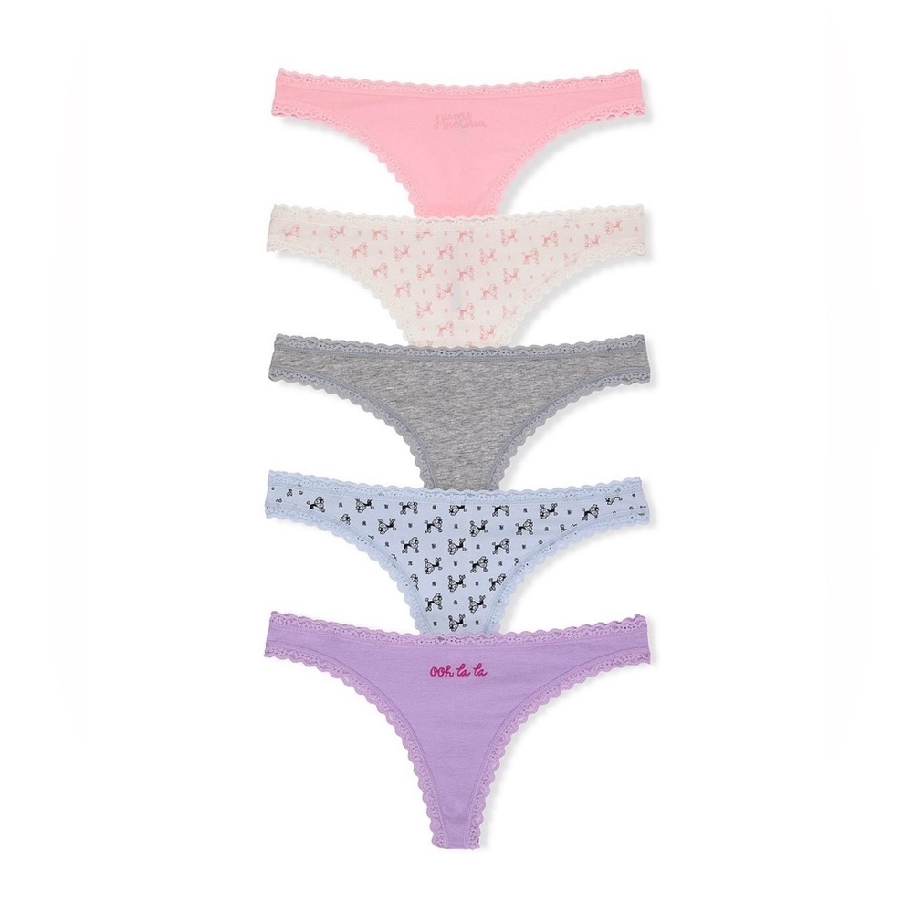 Victoria's Secret Women’s 5 Pack Cotton lace-trim Thong Panties Size XL